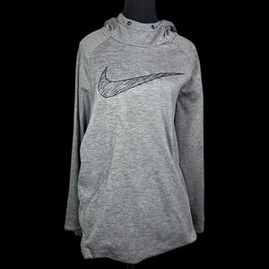 Gray Nike Pullover Hoodie With Black Swoosh Logo Size L  * String Is Missing